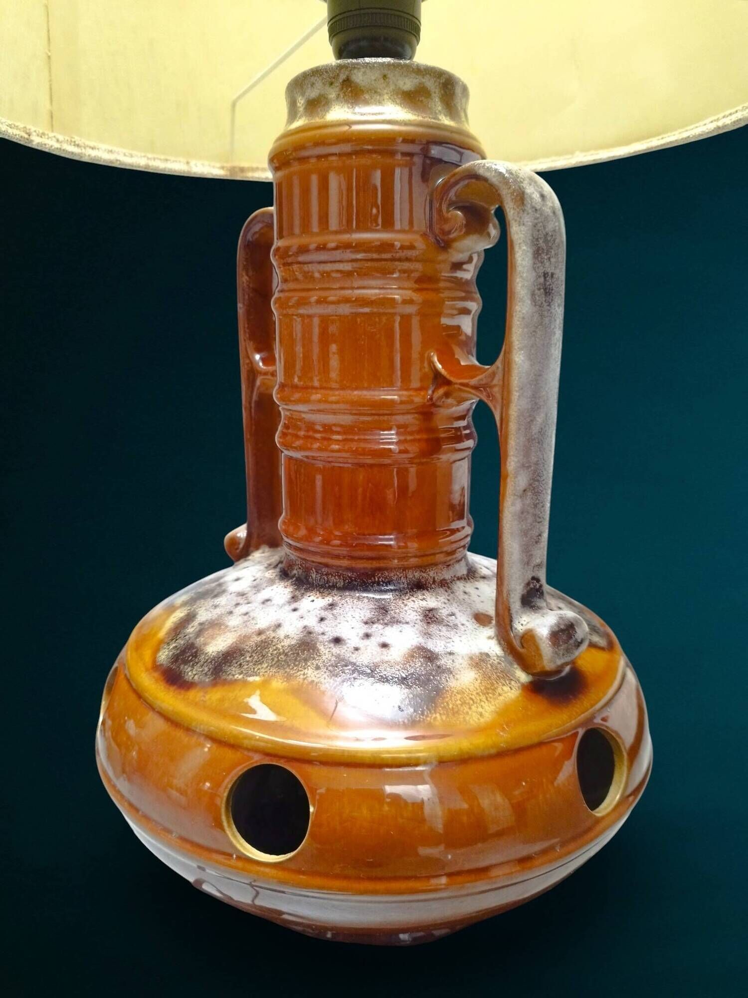 Lampe de sol vintage amphore en céramique à double éclairage, années