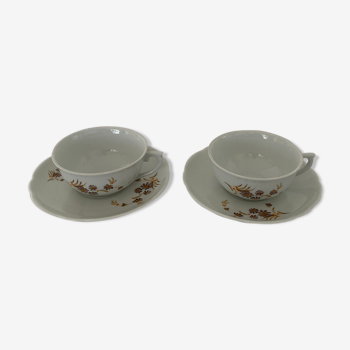 2 cups and porcelain saucers from Chauvigny