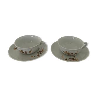 Lot de 2 tasses et soucoupes en porcelaine de Chauvigny