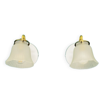 Pair of brass wall sconces and glass tulips vintage decoration lighting fixture