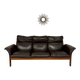 Vintage black leather Dreipunkt Scala design 3-seater sofa in teak.