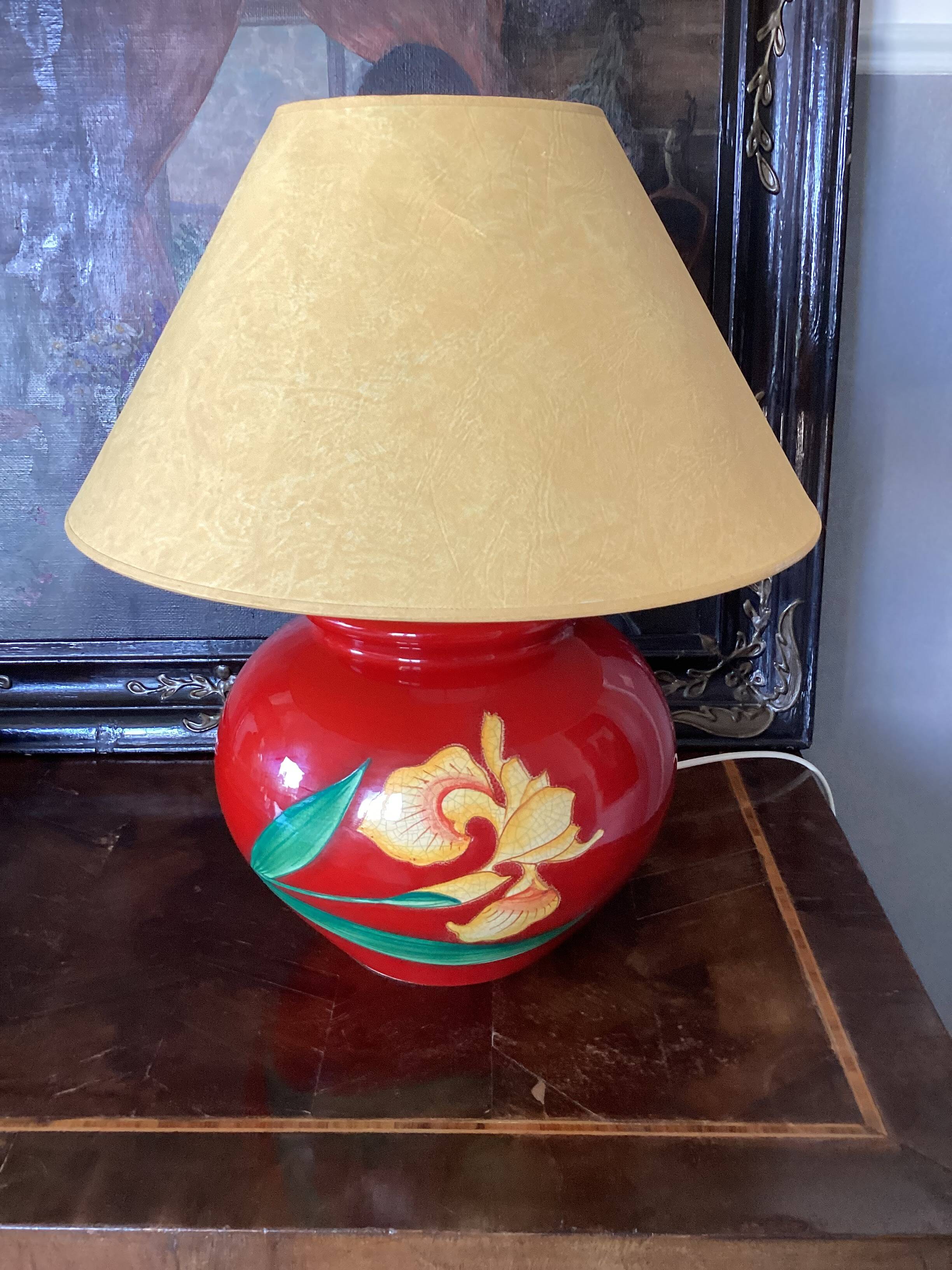 Ceramic table lamp signed hand painted dimensions: height -44cm- diameter -24cm-