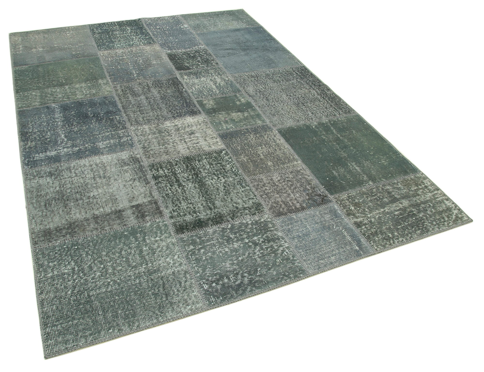 Handwoven oriental overdyed 170 cm x 240 cm grey patchwork carpet