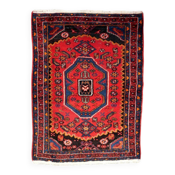 Vintage 1930s Persian Hamadan rug, geometric medallion, 105cm x 143cm (3'5" x 4'8") - 1C1276