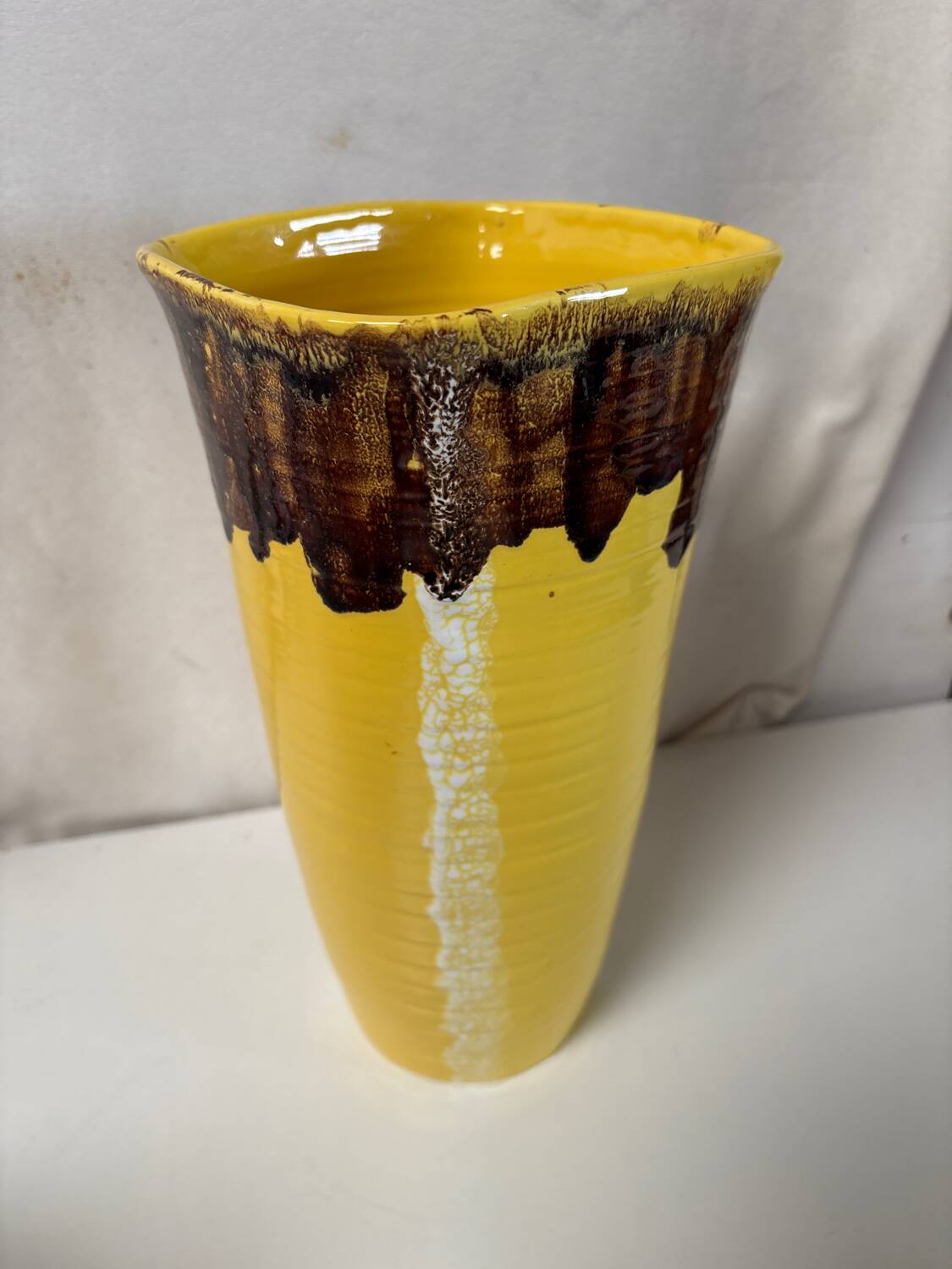 Antique vintage yellow ceramic vase