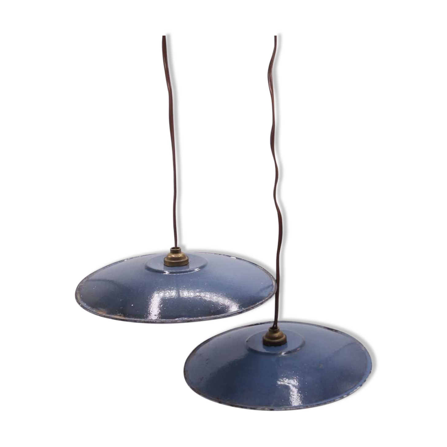Pair of blue enamelled metal suspensions