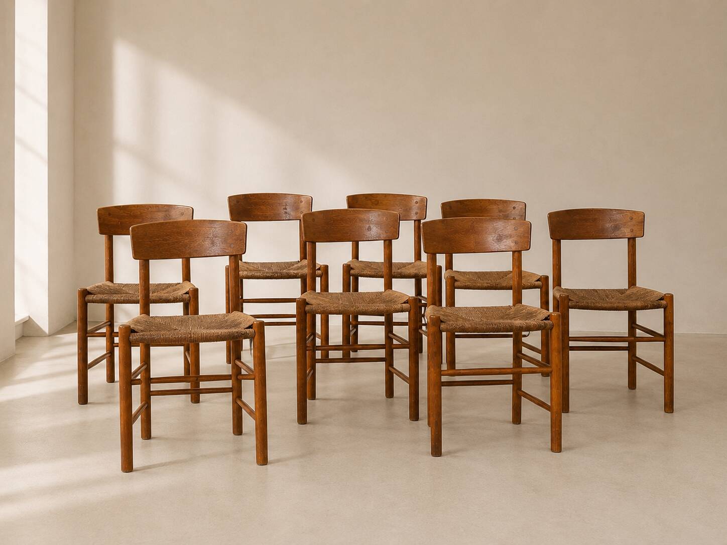 Set of 8 J39 "Folkestolen" chairs by Børge Mogensen, Denmark