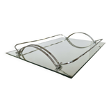 Ancien plateau miroir français en laiton chromé, art déco, années 20 30