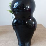Statuette chouette laquée noire et dorée style asiatique