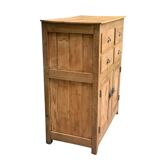 Parisian art deco sideboard in solid raw wood with pyrographed decorations, 1929