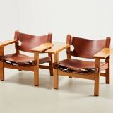 Borge Mogensen Pair of Spanish Chairs model 2226 for Fredericia Denmark 1958