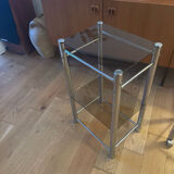 Chrome metal and glass side table
