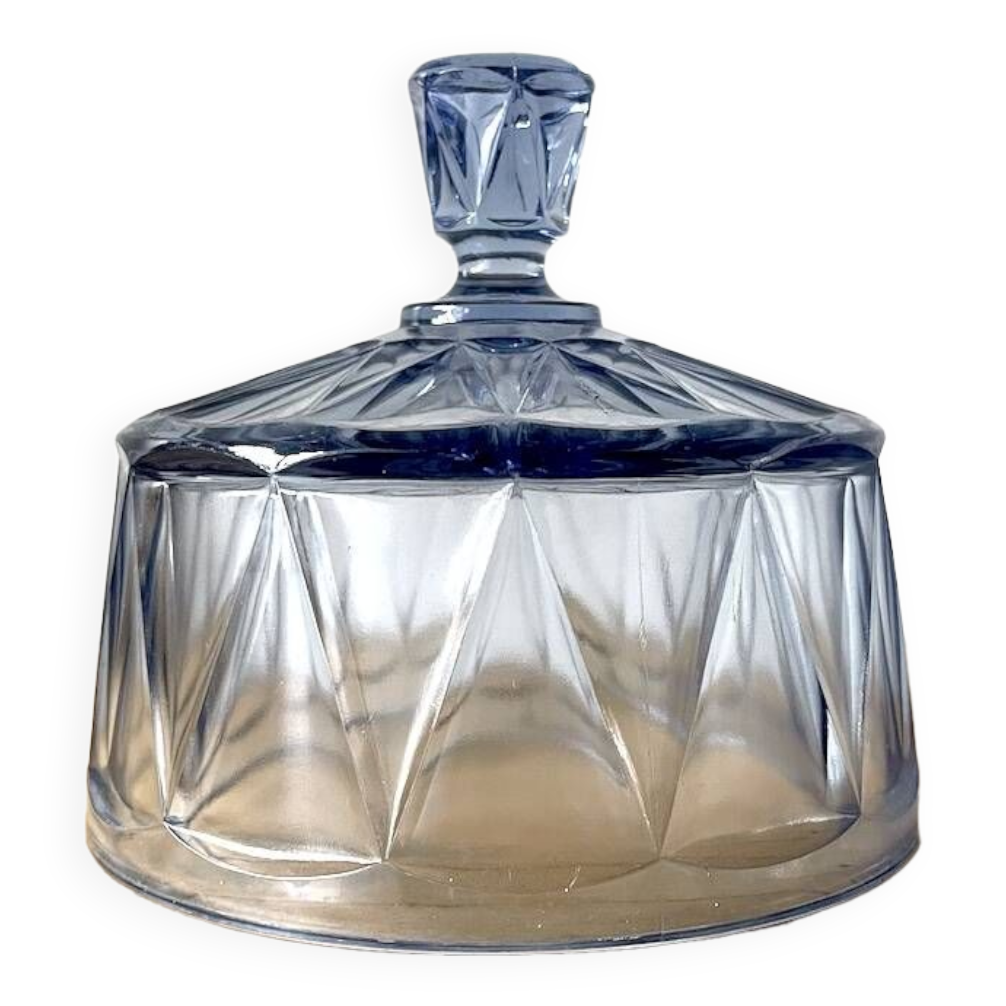 Blue Molded Pressed Glass Cheese Cloche