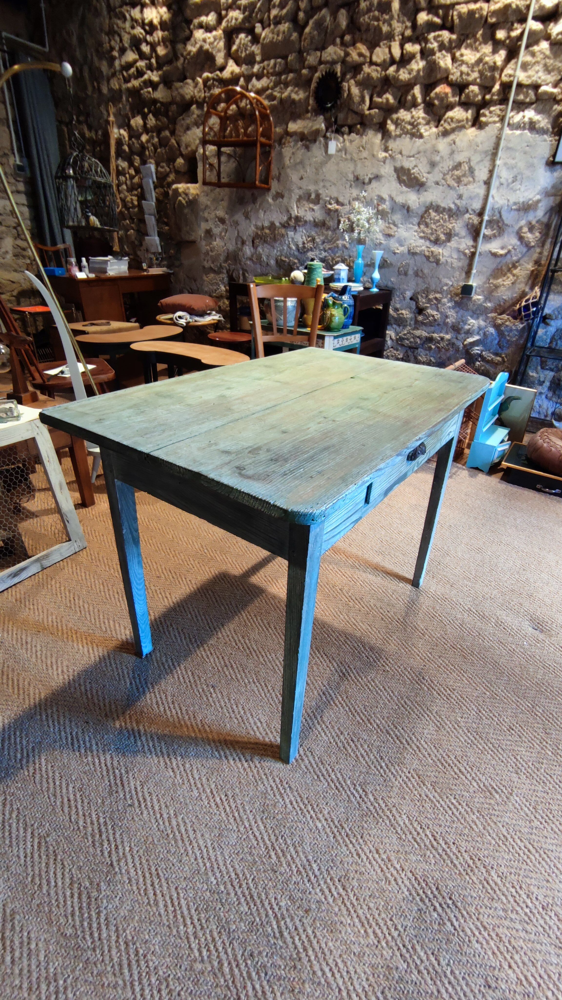 Farmhouse table green patina