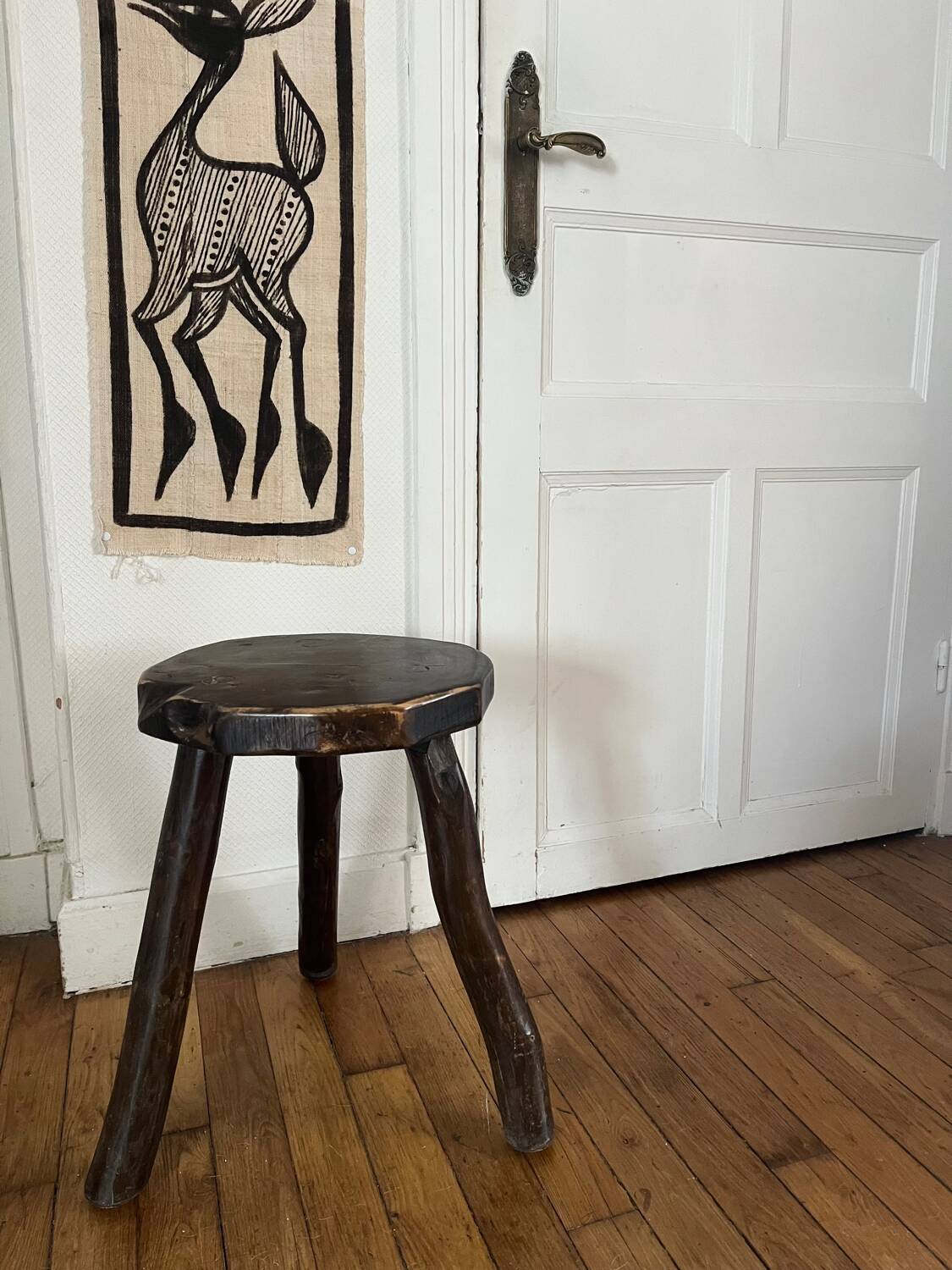 Brutalist wooden tripod stool