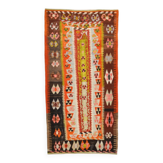 Traditional Orientel Kilim Carpet, Multicolor Area Vintage Kilim,129x25 Cm