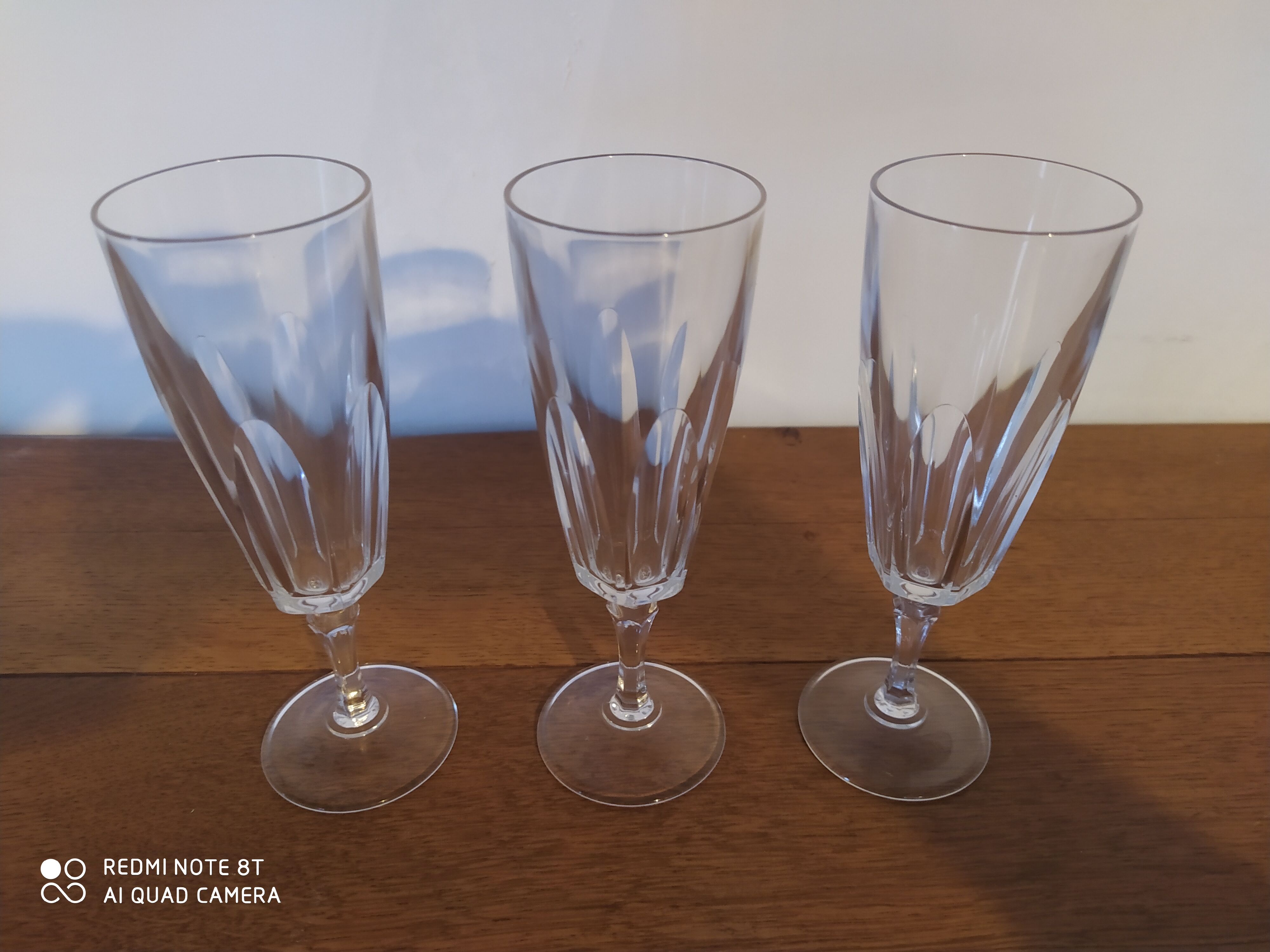 Set of 3 Baccarat or Saint Louis crystal champagne flutes