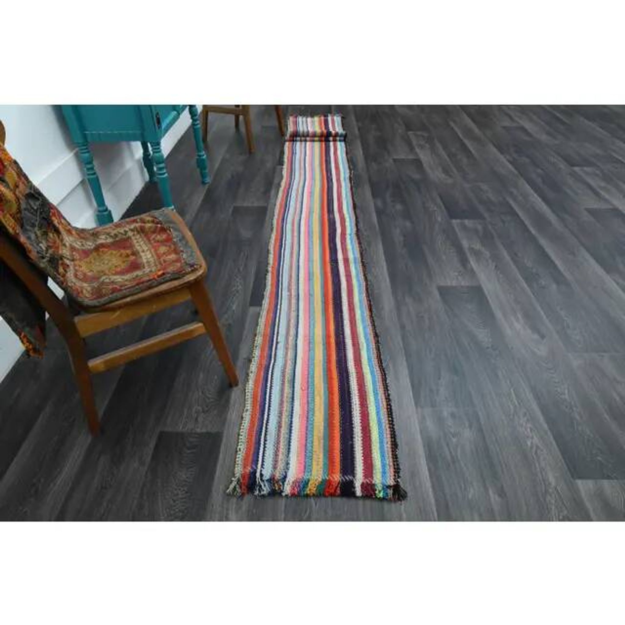 Vintage Turkish Oushak Handmade Wool & Cotton Runner Rug 46x523