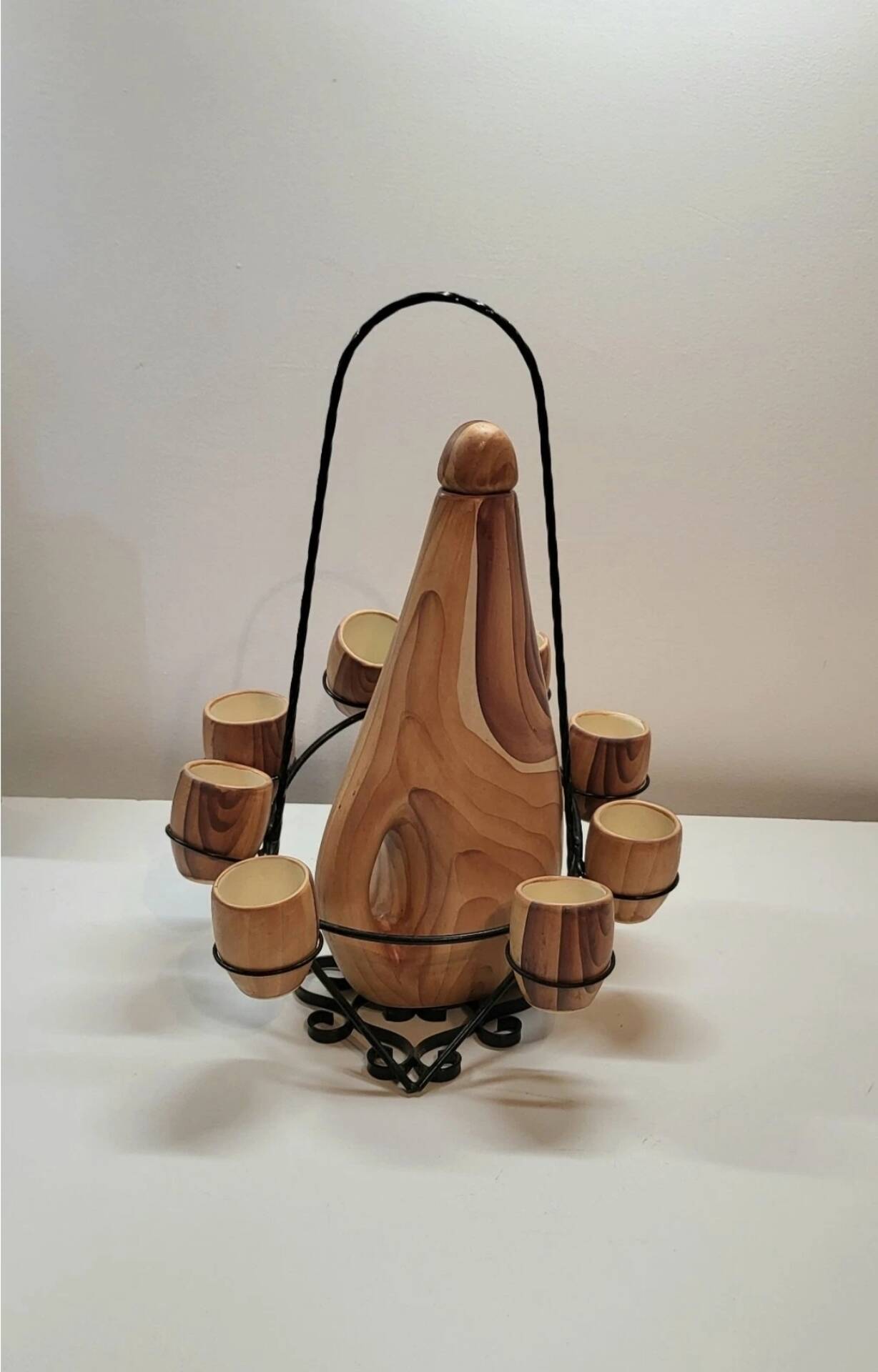 Liqueur service Vallauris ceramic faux wood