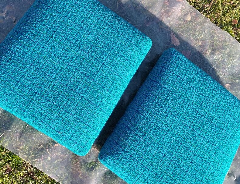 Norwegian living room set in blue fabric, vintage scandinavian 1960s