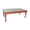 Indian coffee table in green and red lacquered teak
