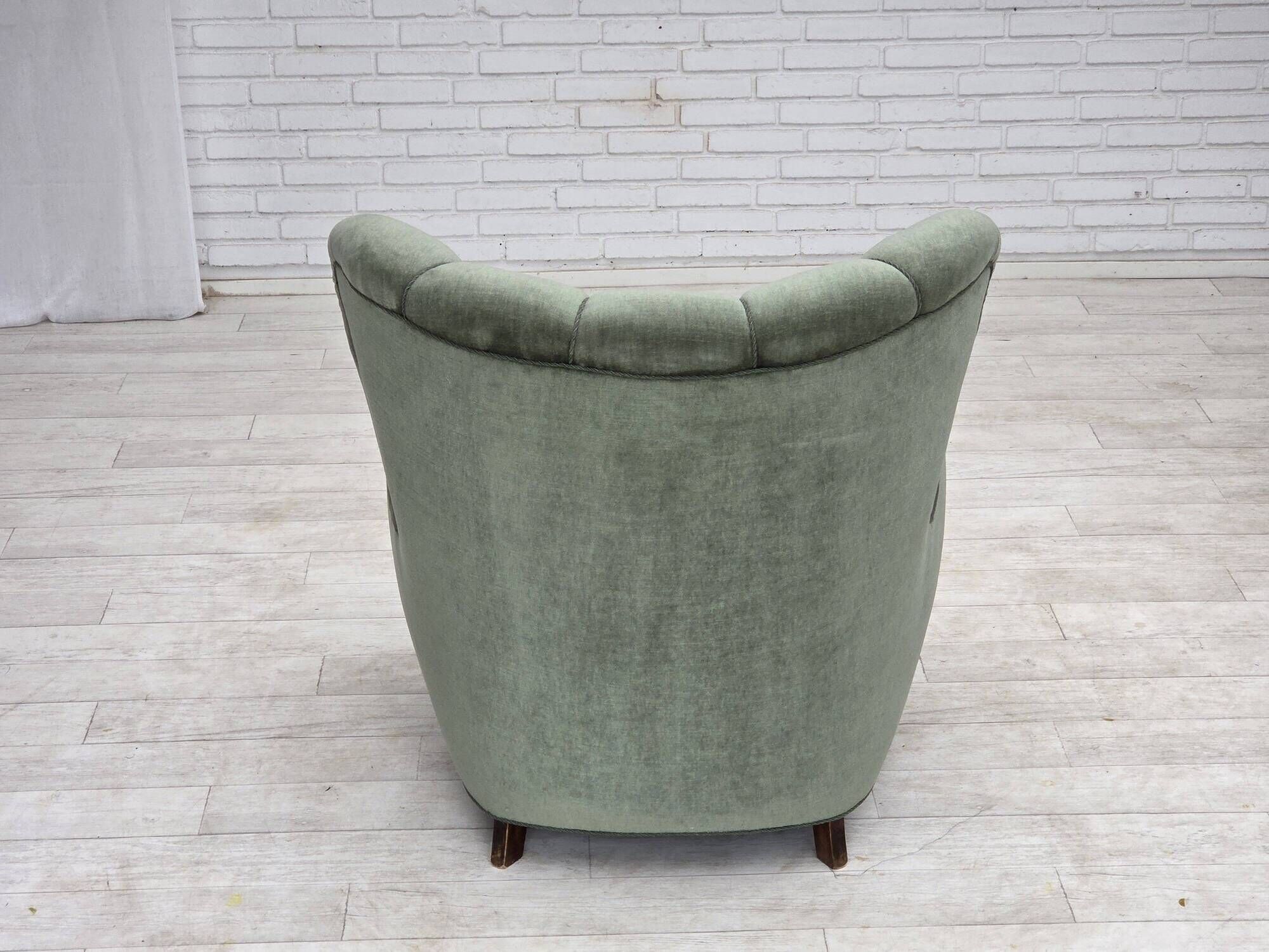 1960s, Danish highback relax chair, furniture velour, ash wood.