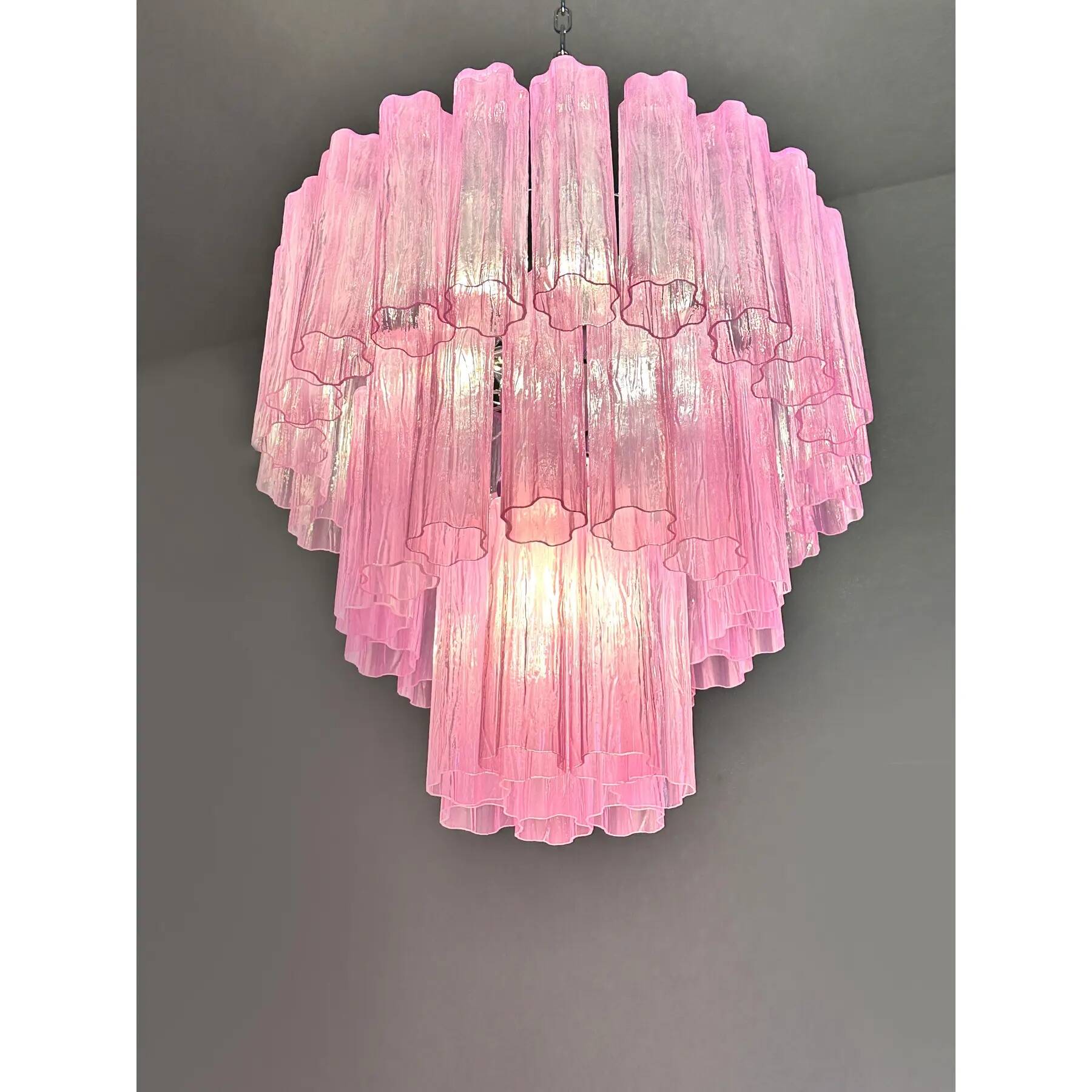 Contemporary Scenographic Fuxsia “Tronchi” Murano Glass Chandelier in Venom
