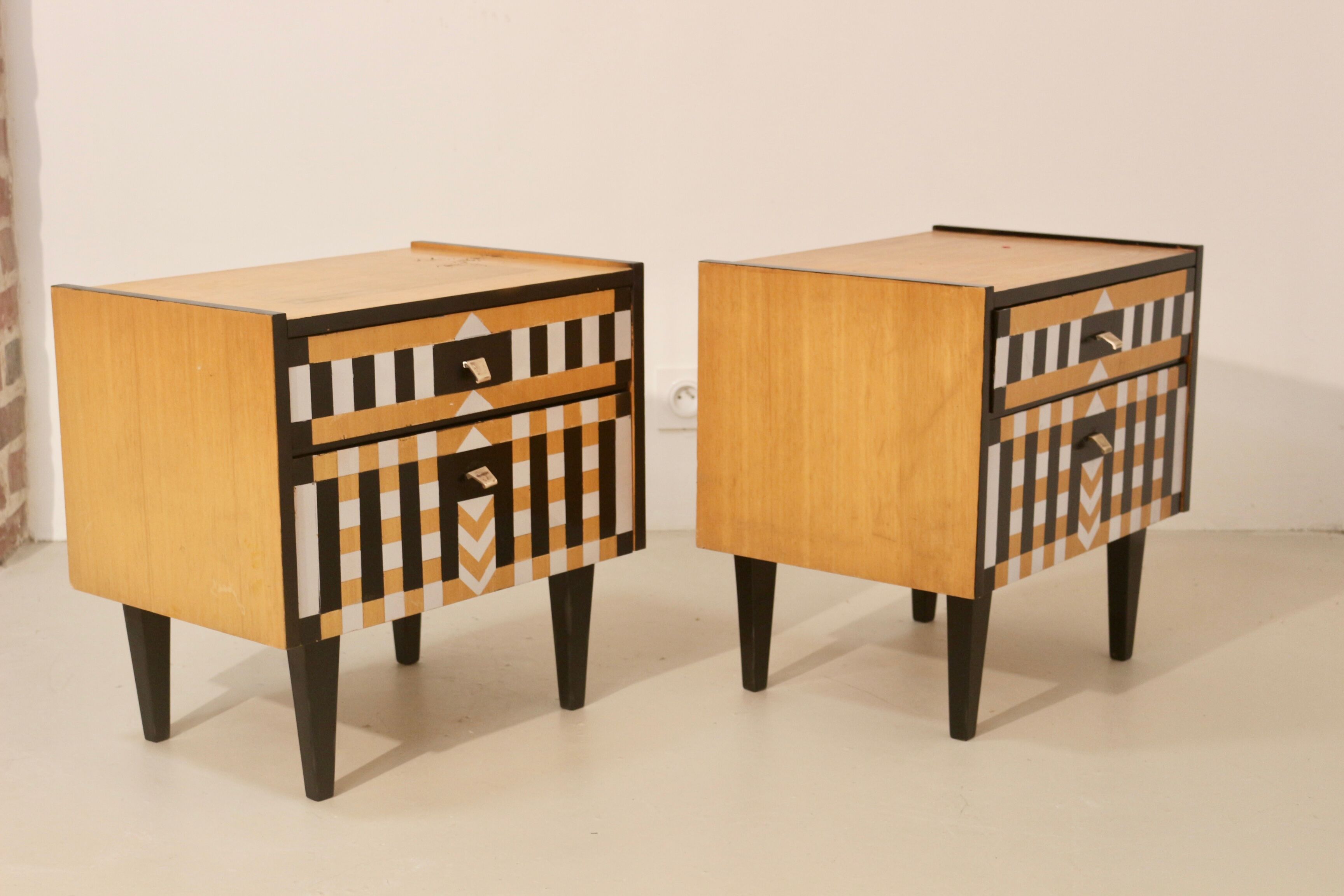 Pair of bedside table restyled swing door year 60