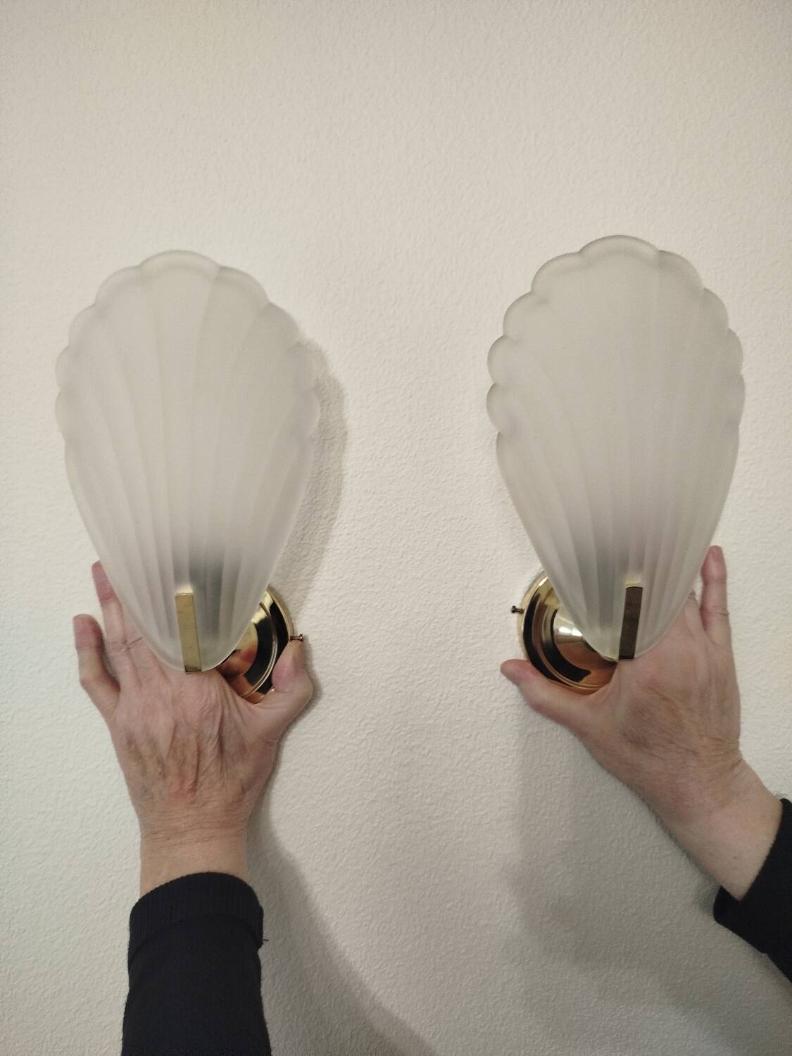 Pair of wall sconces shell lamps Art Deco frosted glass