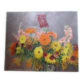 Ancient painting depicting a bouquet of flowers.