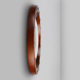 French round wooden mirror with elegant blue and white glass decoration, 19