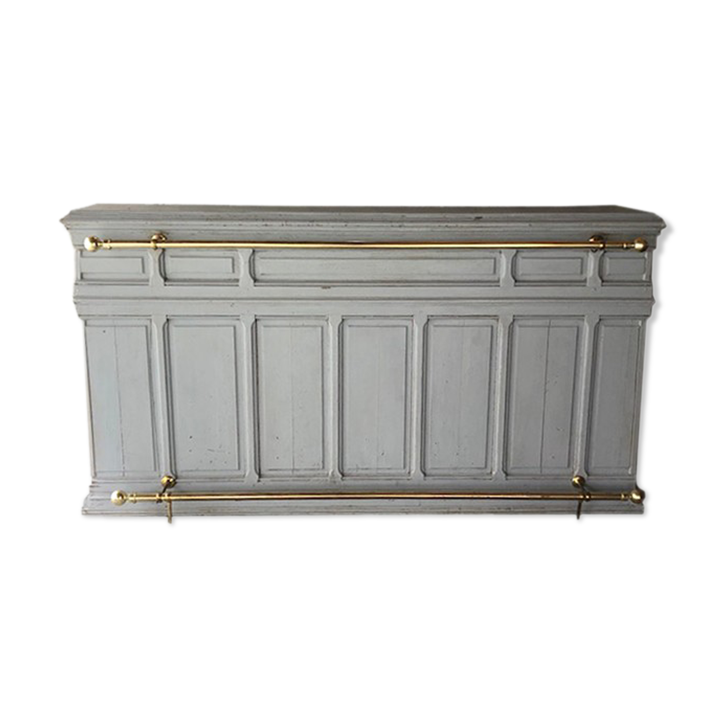 Grey lacquered wooden bar cabinet, golden brass bar