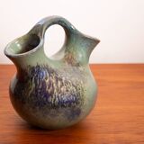 Art Deco double-necked vase in iridescent green flamed stoneware by Alphonse Cytère.