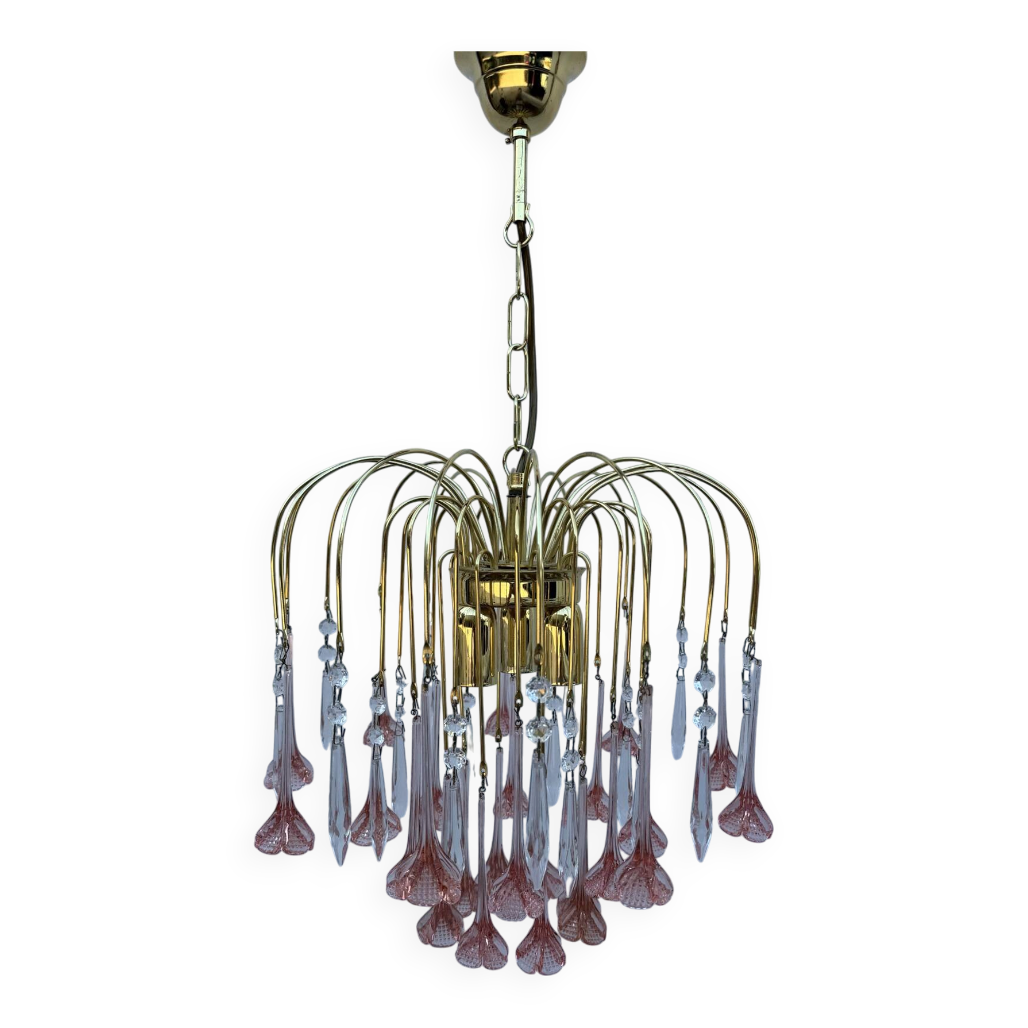 Lustre en verre de Murano rose, années 80
