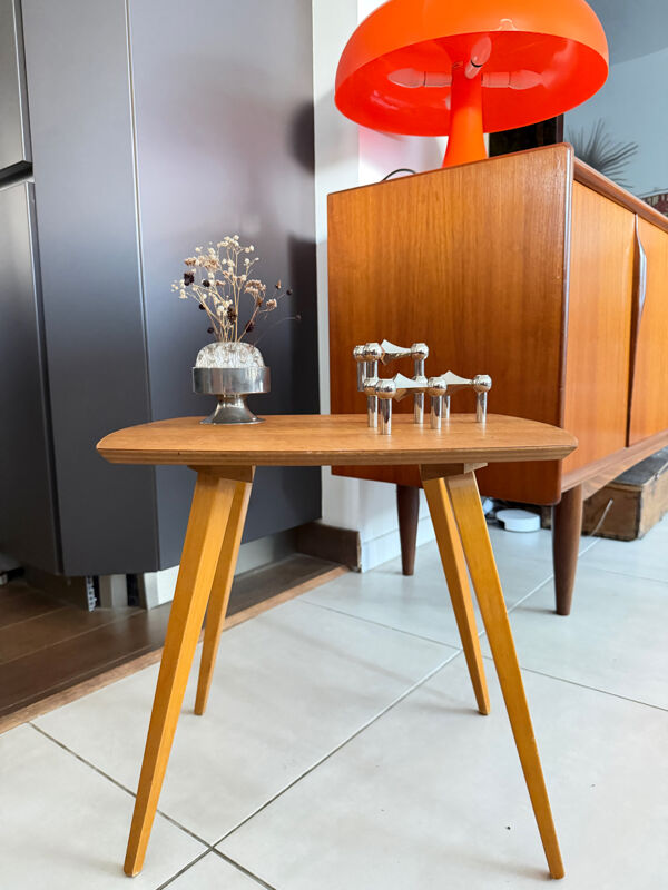 Table d'appoint vintage en bois et pieds compas