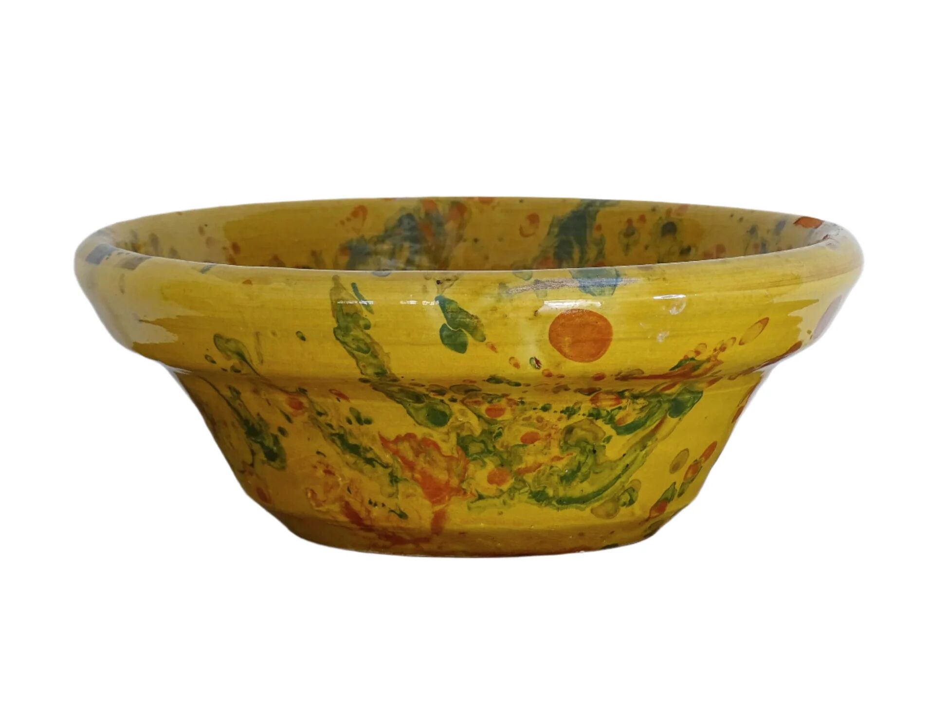 Bol ancien français en faïence de jaspe, couleur ocre jaune