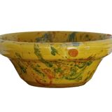 Bol ancien français en faïence de jaspe, couleur ocre jaune