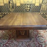 Art deco walnut dining table with central leg
