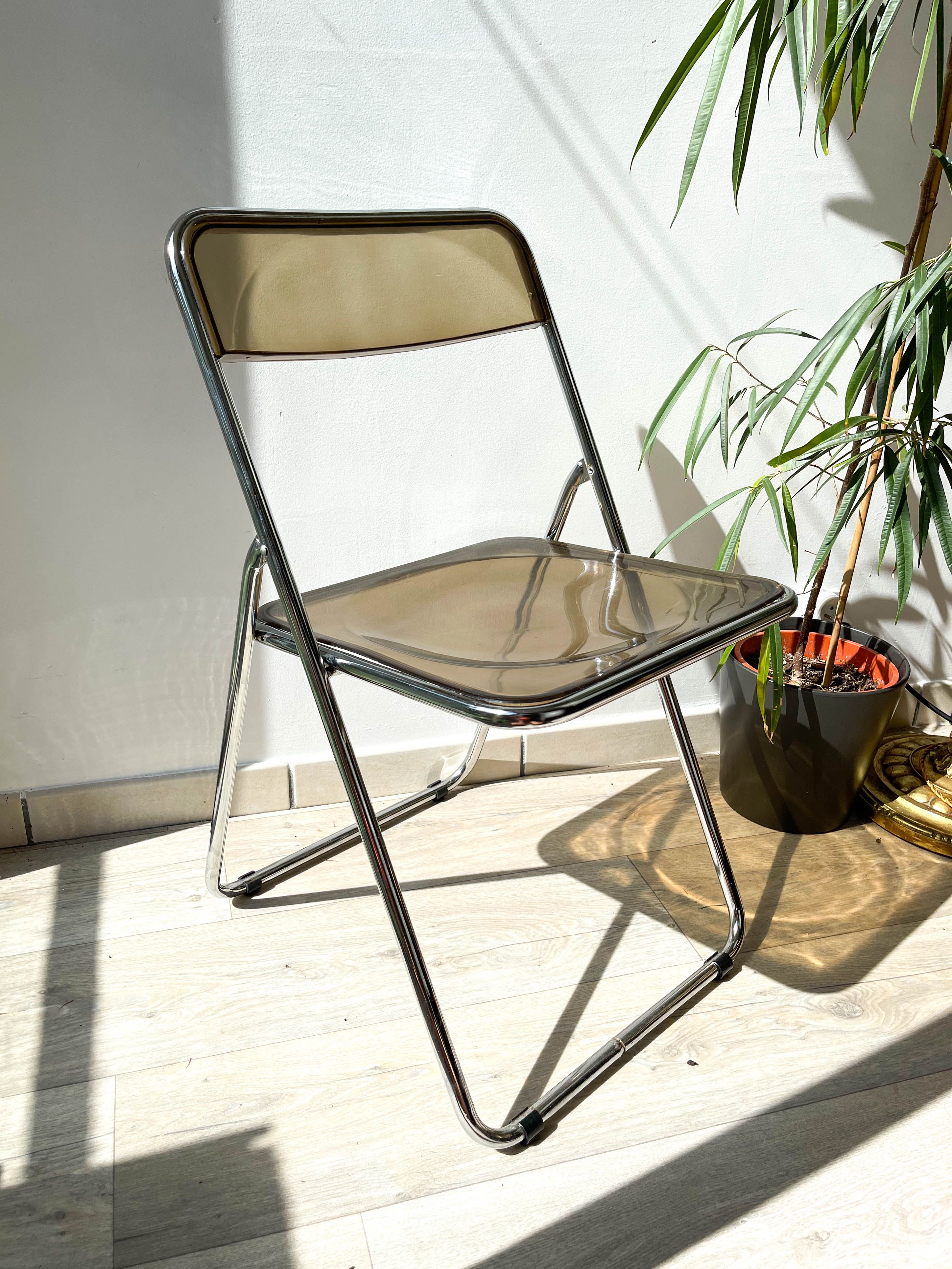 Folding chair chrome and plexi smoked 70s