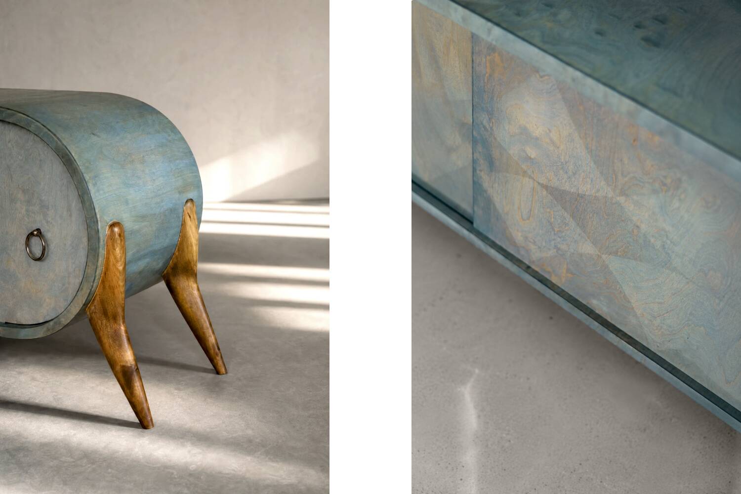 Mid-Century Modern Italian Turquoise Streamline Wood Sideboard, 1960s