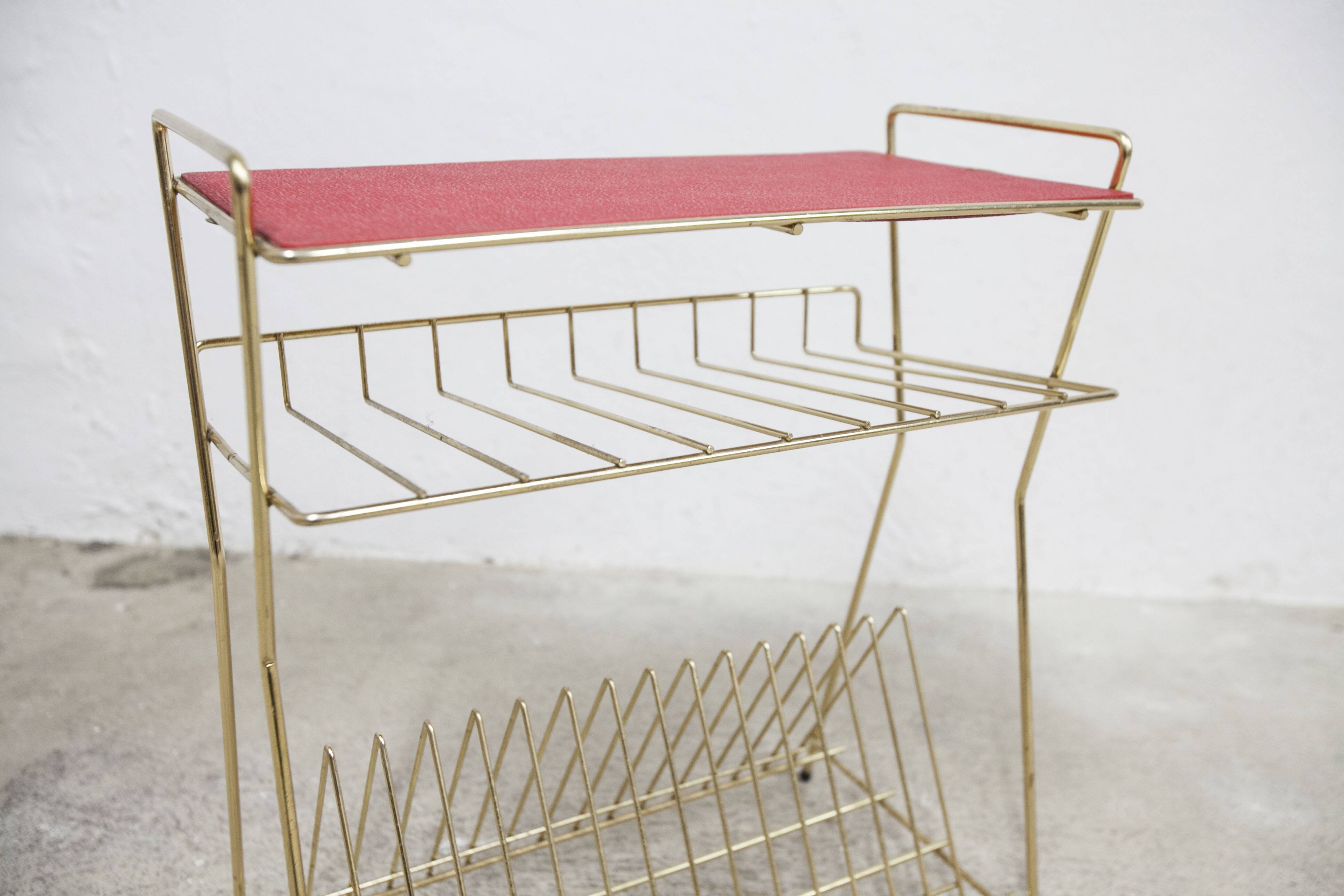 Red vinyl and golden brass server 1960