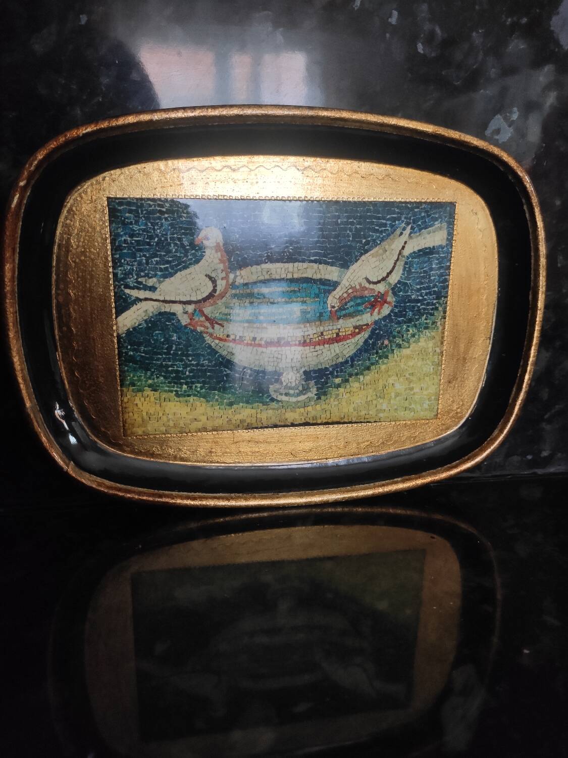 Golden wood tray with mosaic painting