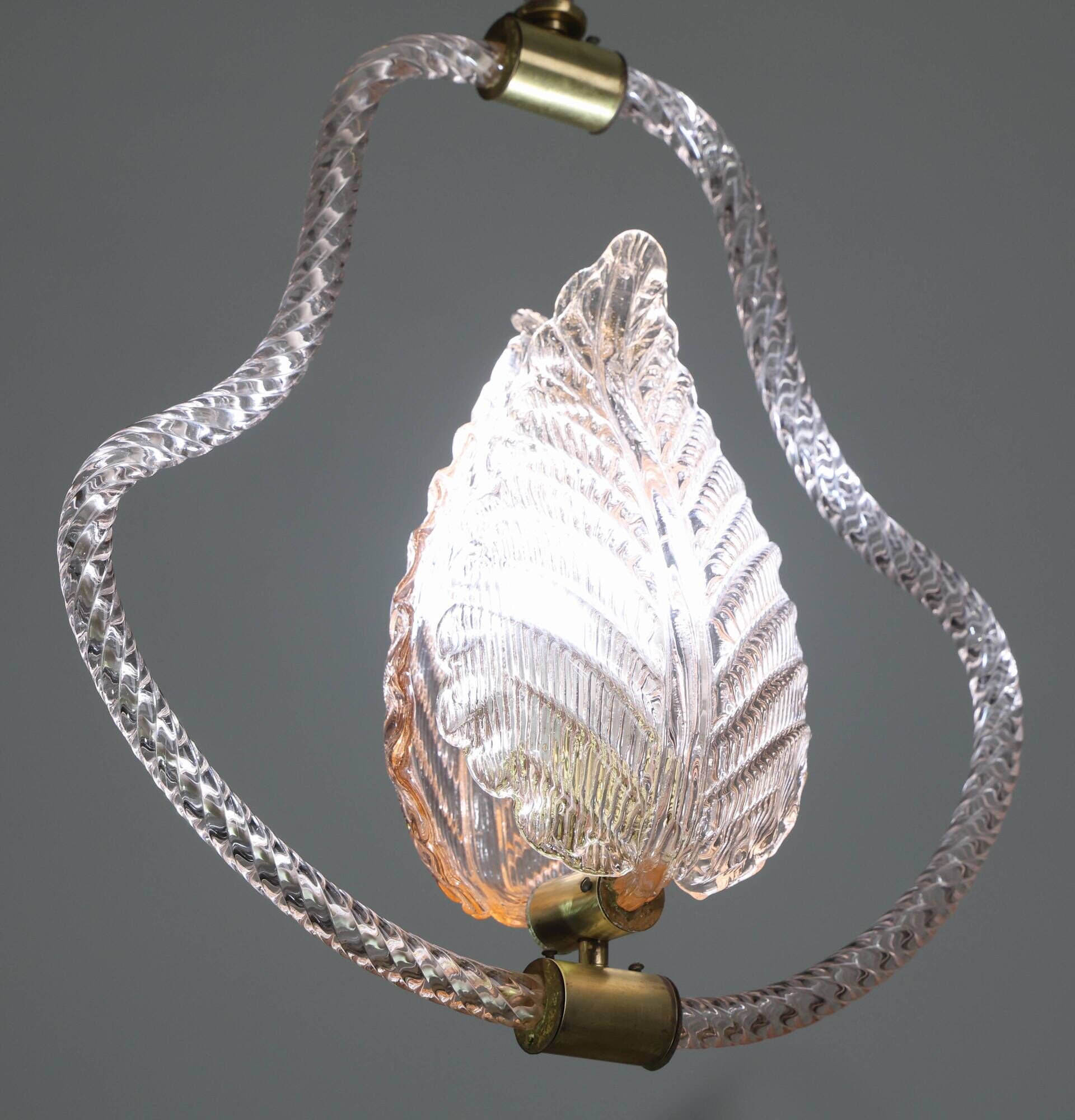 Midcentury Pink Leaf Murano Glass Chandelier by Barovier e Toso, 1950s