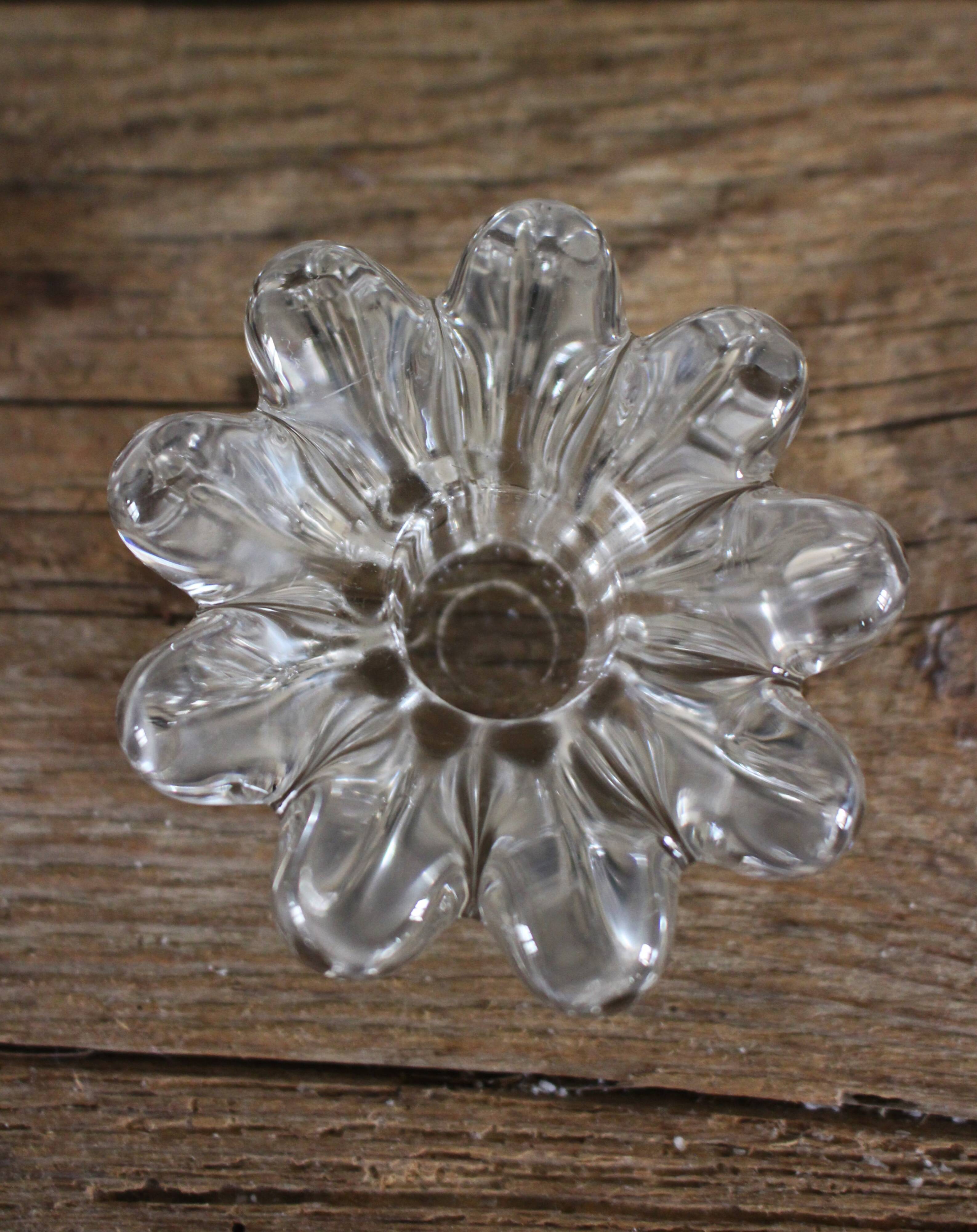 Set of 2 vintage glass candle holders with flower carving