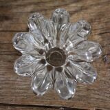 Set of 2 vintage glass candle holders with flower carving