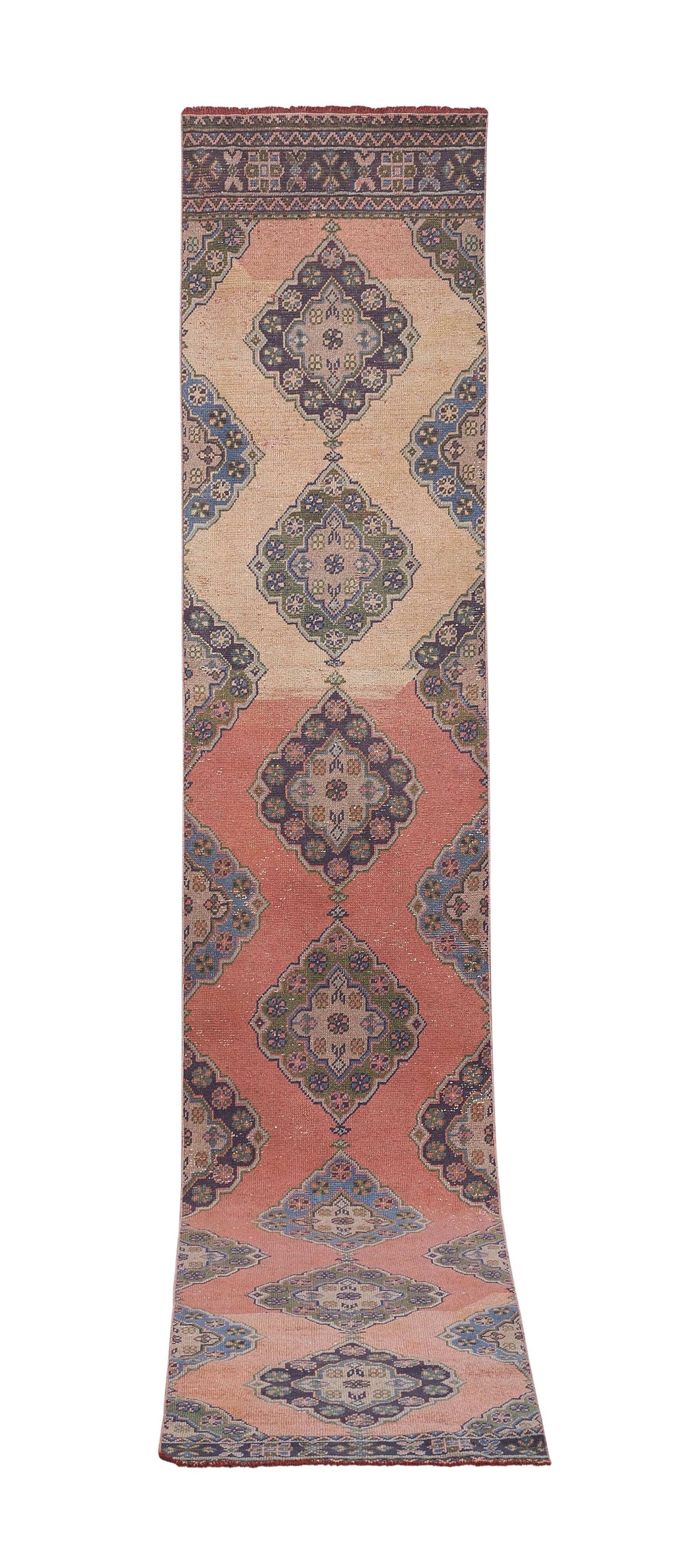 Vintage Turkish Oushak Handwoven Rug 86x482 cm