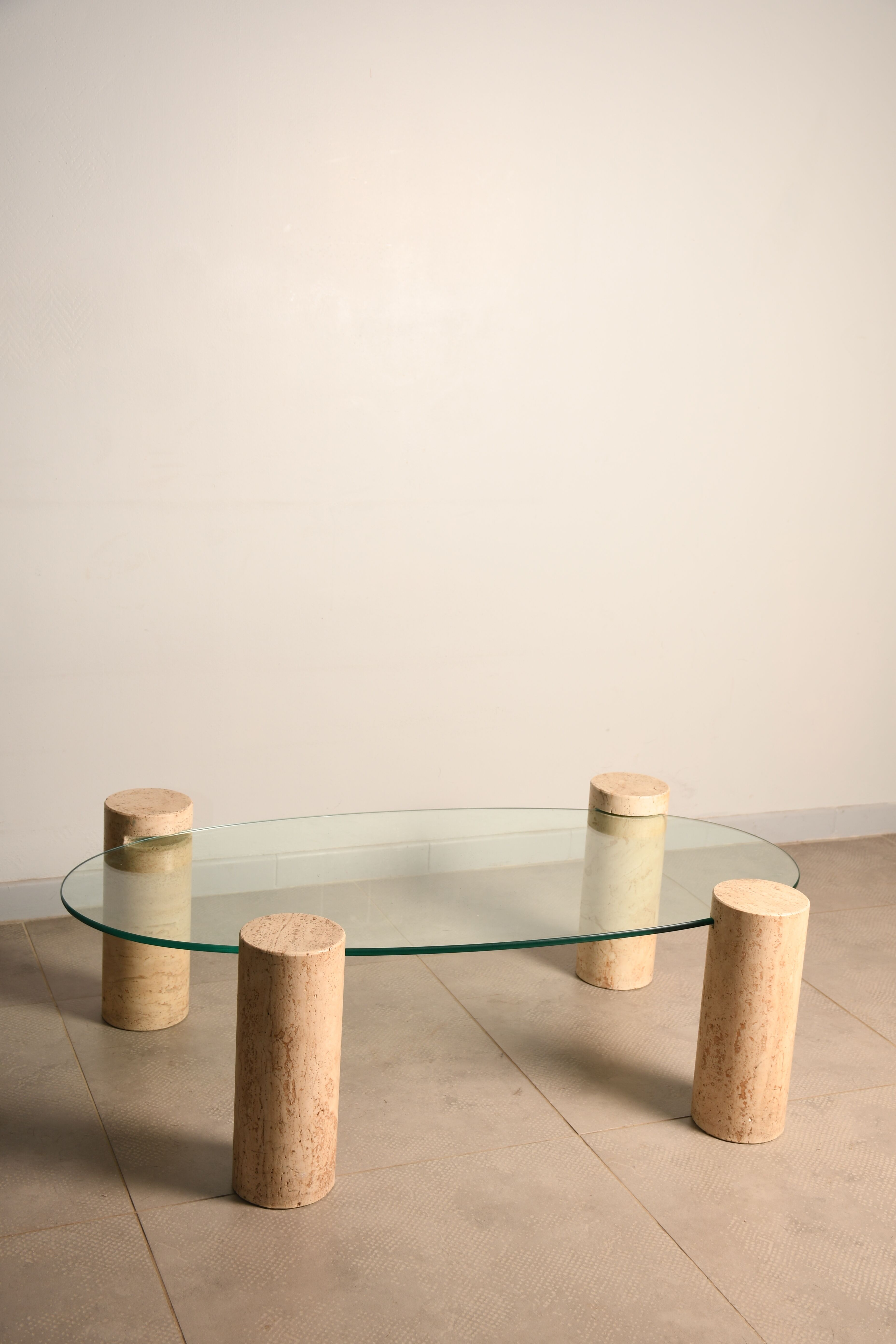 Coffee table, marble legs, glass top, from the 60s