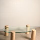 Coffee table, marble legs, glass top, from the 60s