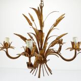 Five-light gilded metal chandelier with wheat ears decoration, 1970