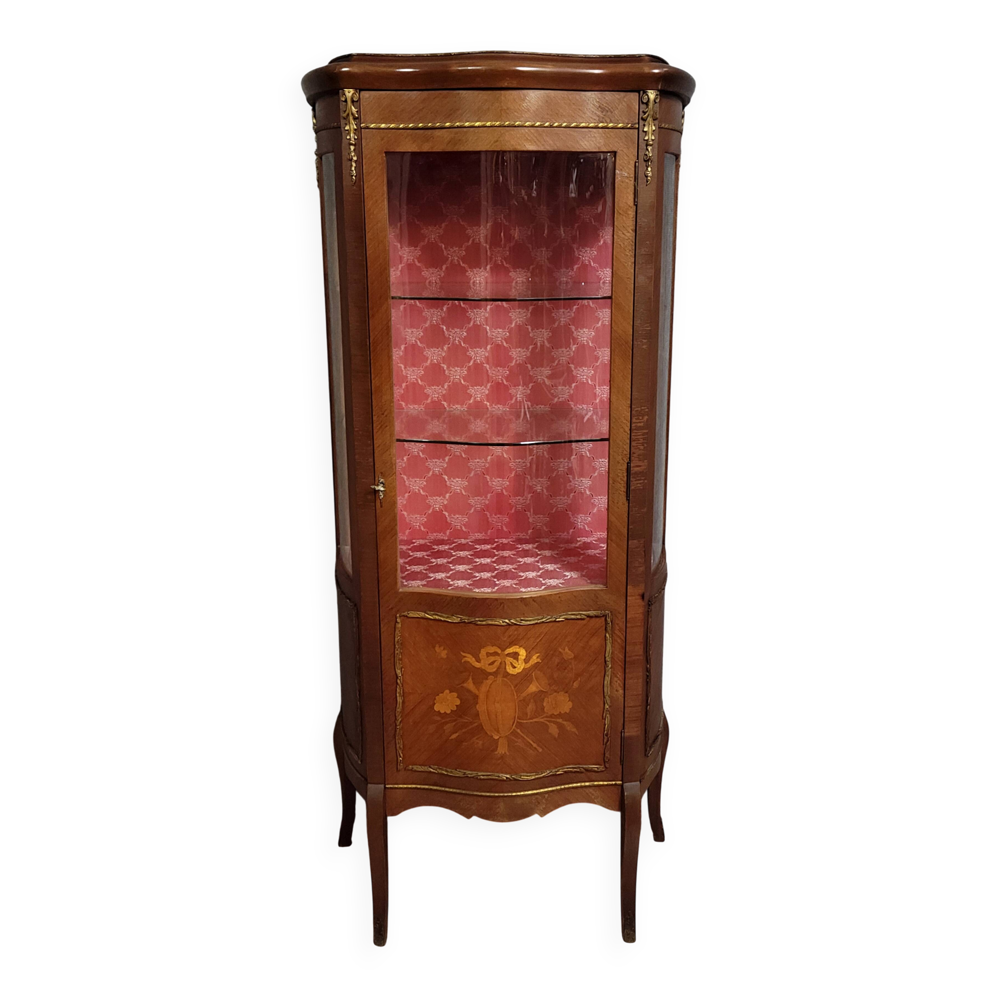 Antique Louis XV style display cabinet, in richly inlaid rosewood